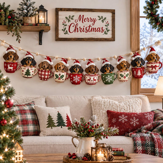 Christmas Dachshund Mugs Custom Shape Quilted Garland GFTOTP21672