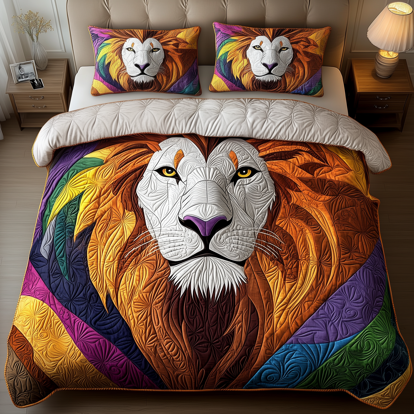 Vibrant Majestic Lion 3-Piece Quilted Bedding Set GFTOTP2173