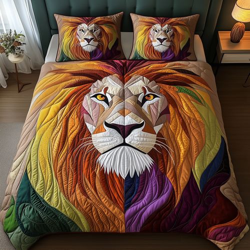 Vibrant Majestic Lion 3-Piece Quilted Bedding Set GFTOTP2174