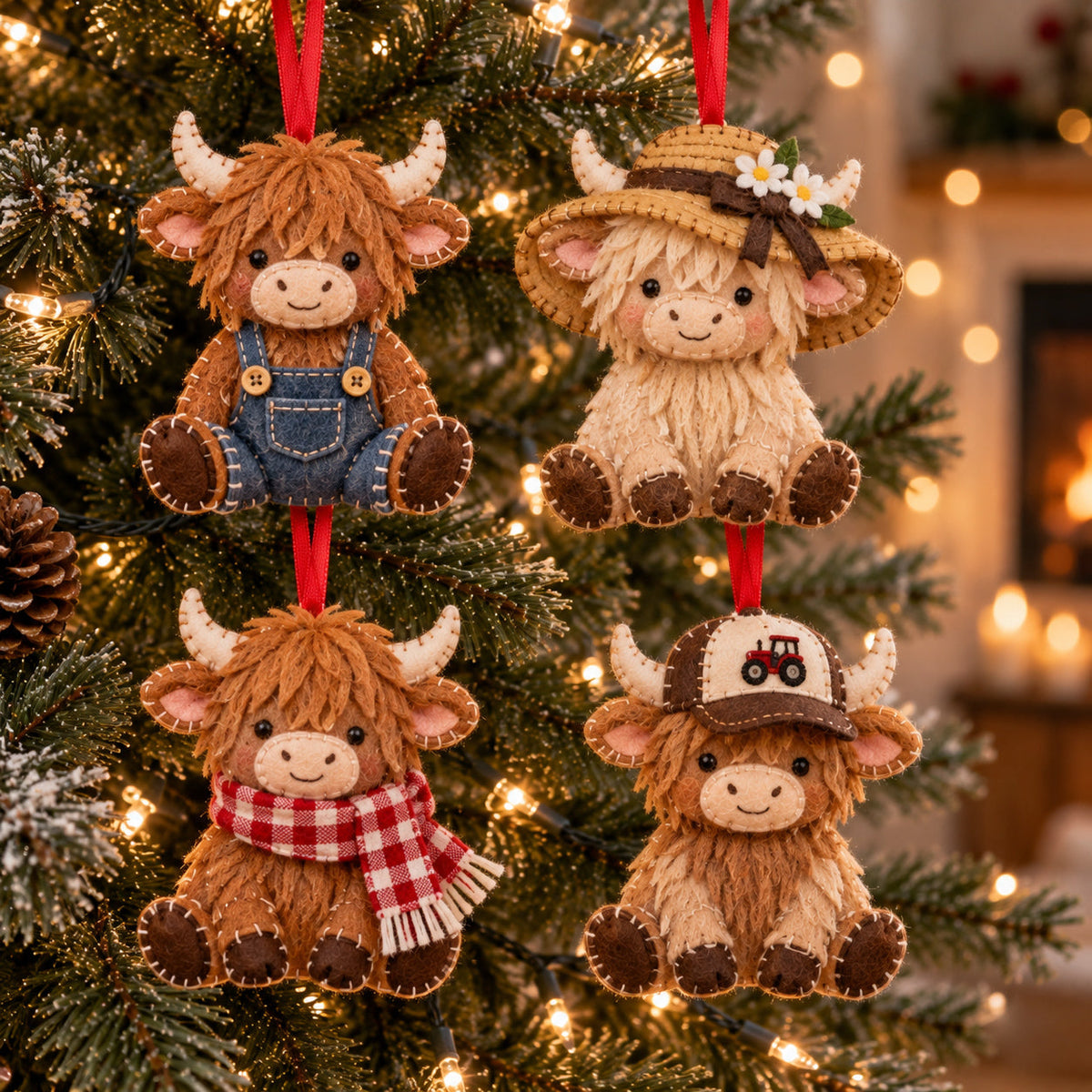 Farmhouse Highland Cow Felt Ornament Gift Set GFTOTP21854
