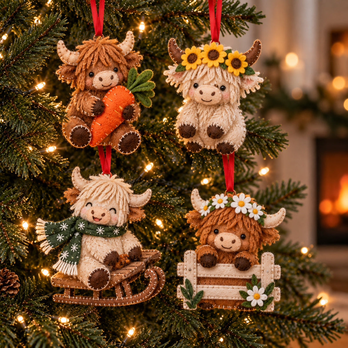 Farmhouse Highland Cow Felt Ornament Gift Set GFTOTP21855