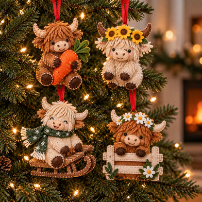 Farmhouse Highland Cow Felt Ornament Gift Set GFTOTP21855