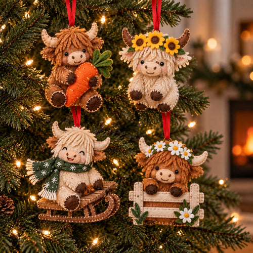 Farmhouse Highland Cow Felt Ornament Gift Set GFTOTP21855