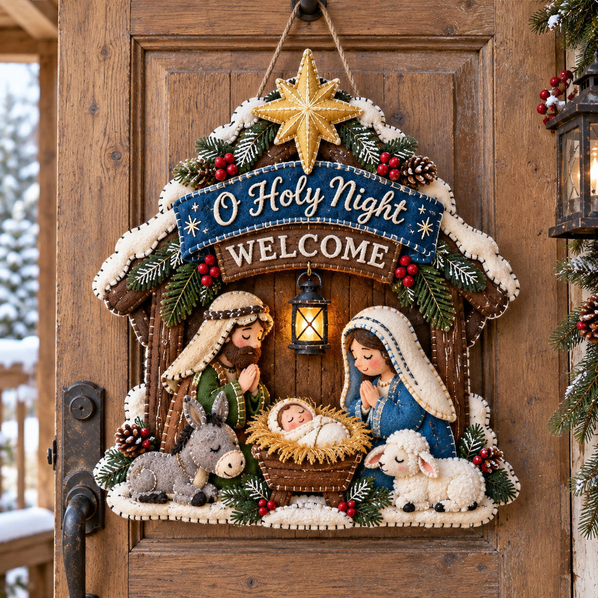 Welcome Stable Nativity Custom Shape Felt Door Hanger GFTOTP21950