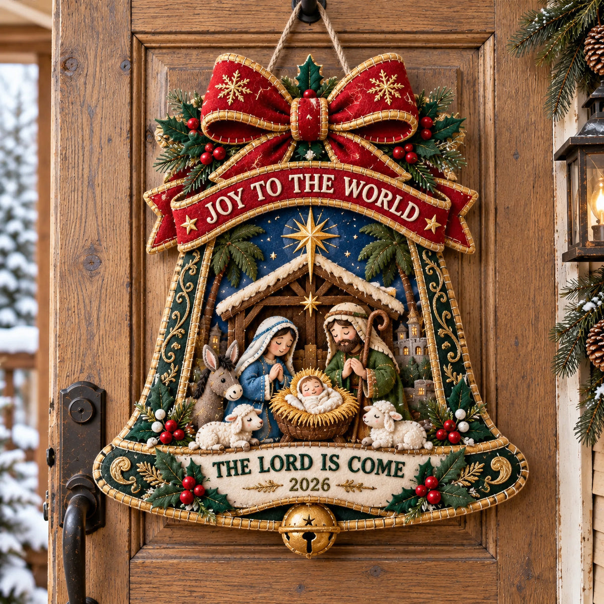 Joyful Nativity Bell Custom Shape Felt Door Hanger GFTOTP21951