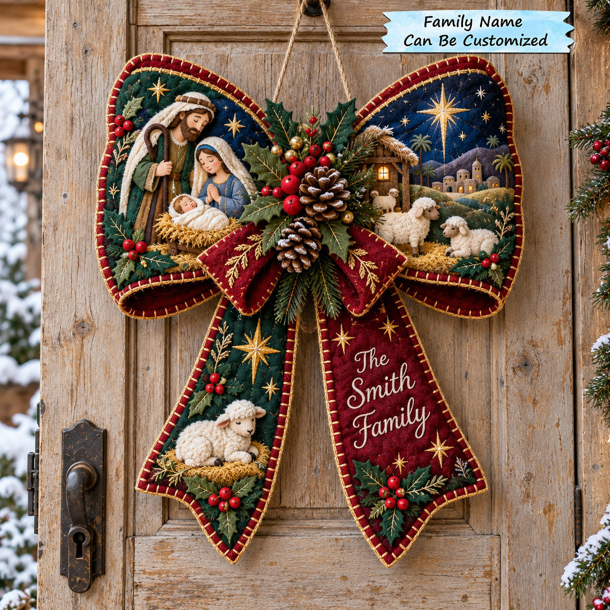 Personalized Nativity Bow Custom Shape Felt Door Hanger QTCUZ GFTOTP21952