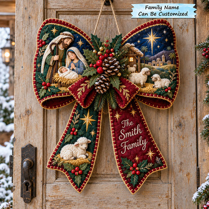 Personalized Nativity Bow Custom Shape Felt Door Hanger QTCUZ GFTOTP21952