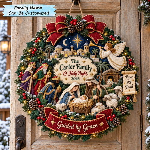 Personalized Grace Nativity Wreath Custom Shape Felt Door Hanger QTCUZ GFTOTP21953