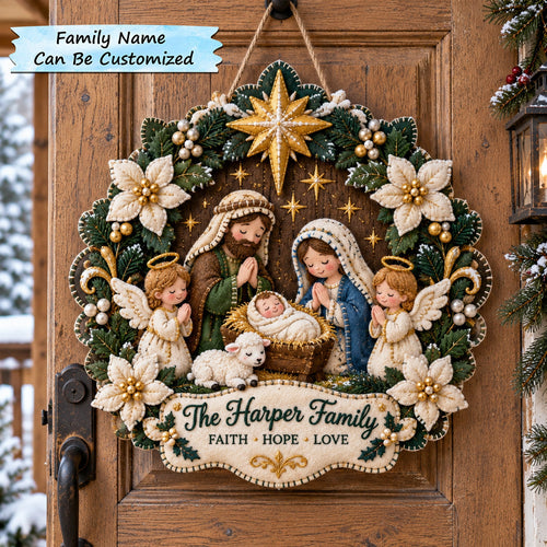 Personalized Nativity Wreath Custom Shape Felt Door Hanger QTCUZ GFTOTP21954