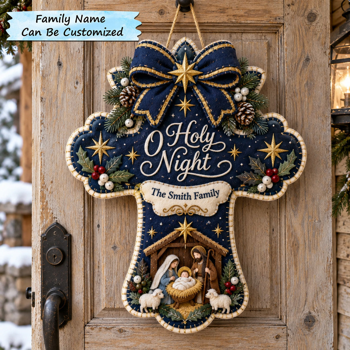 Personalized Holy Night Cross Custom Shape Felt Door Hanger QTCUZ GFTOTP21955