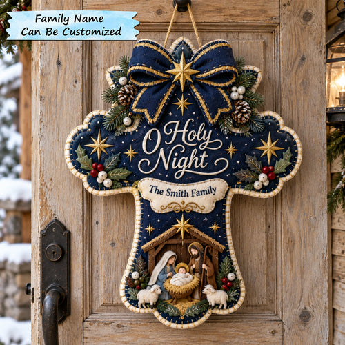 Personalized Holy Night Cross Custom Shape Felt Door Hanger QTCUZ GFTOTP21955