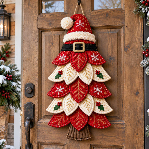 Santa Hat Tree Custom Shape Felt Door Hanger GFTOTP21957