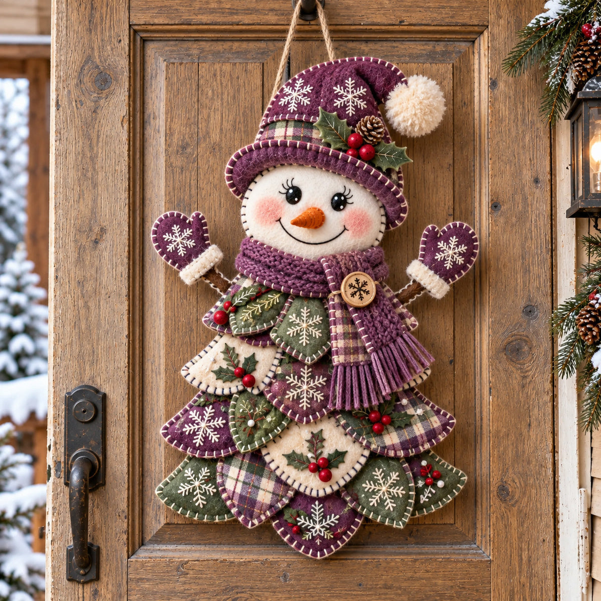 Snowman Christmas Tree Custom Shape Felt Door Hanger GFTOTP21958