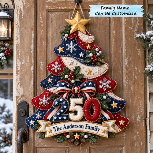 Personalized Patriotic Christmas Tree Custom Shape Felt Door Hanger QTCUZ GFTOTP21961