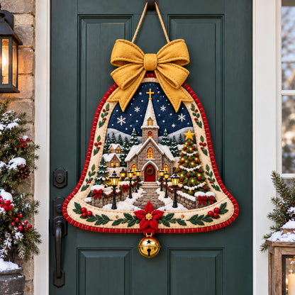 Snowy Church Bell Custom Shape Felt Door Hanger GFTOTP22120