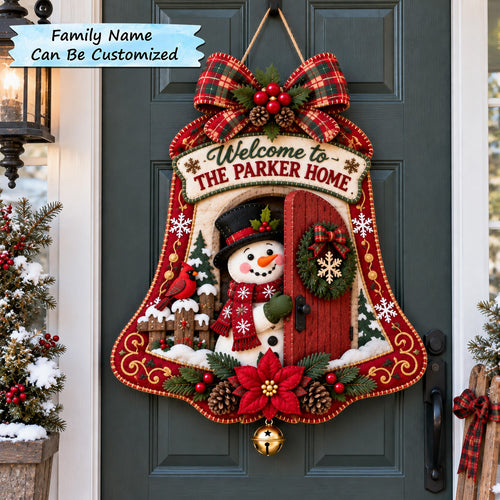Personalized Welcome Snowman Bell Custom Shape Felt Door Hanger QTCUZ GFTOTP22122