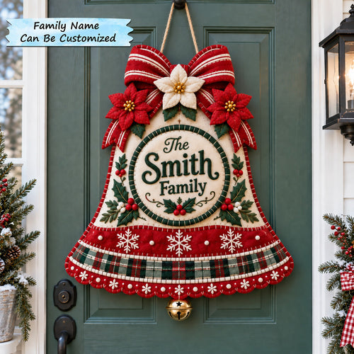 Personalized Poinsettia Bell Custom Shape Felt Door Hanger QTCUZ GFTOTP22123