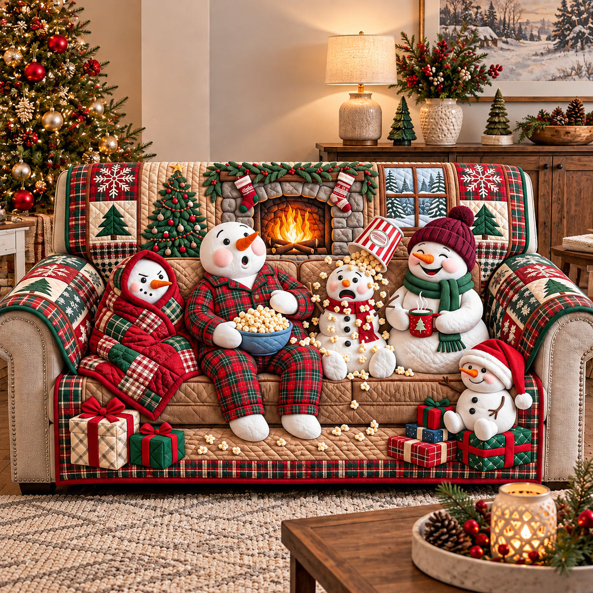 Snowman Movie Night Quilted Sofa Cover GFTOTP22208
