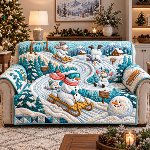Snowman Sledding Fun Quilted Sofa Cover GFTOTP22209