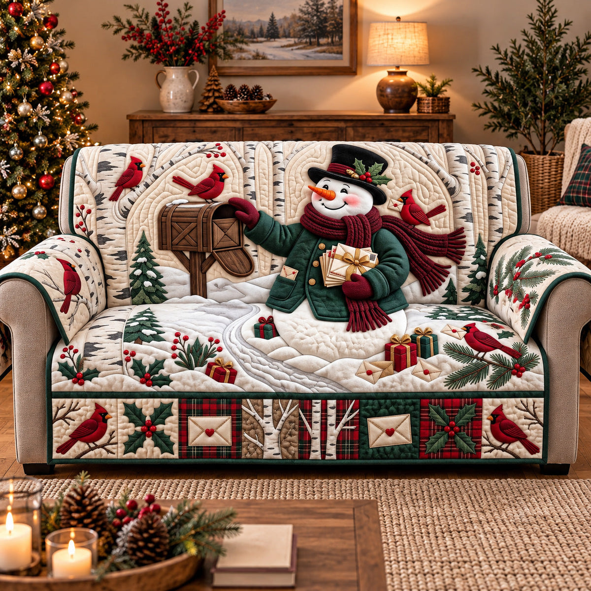 Snowman Mail Delivery Quilted Sofa Cover GFTOTP22210