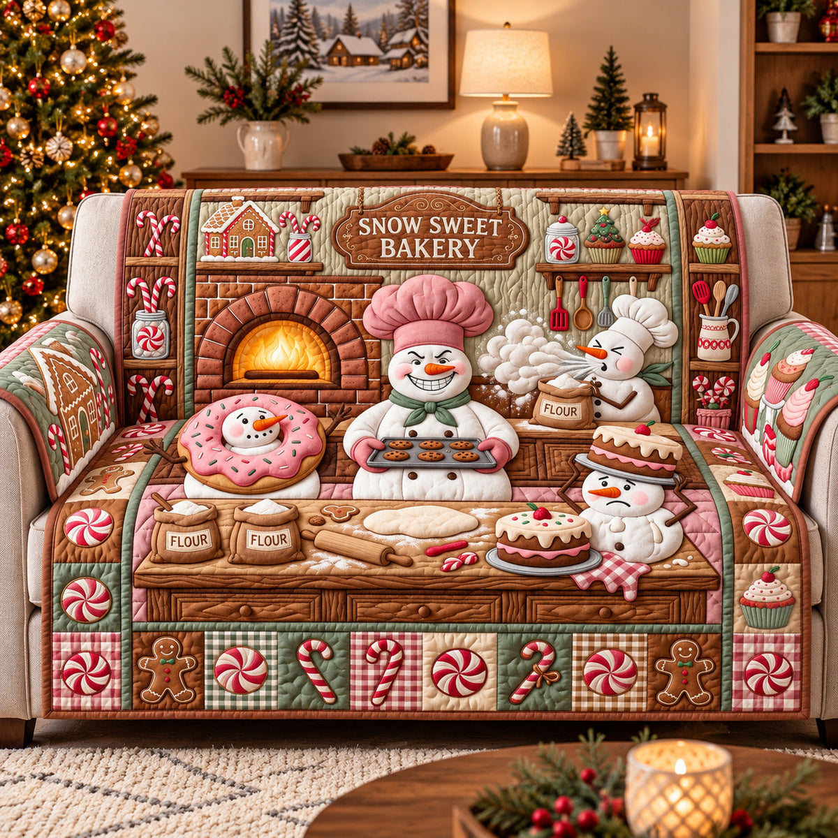 Snowman Sweet Bakery Quilted Sofa Cover GFTOTP22211