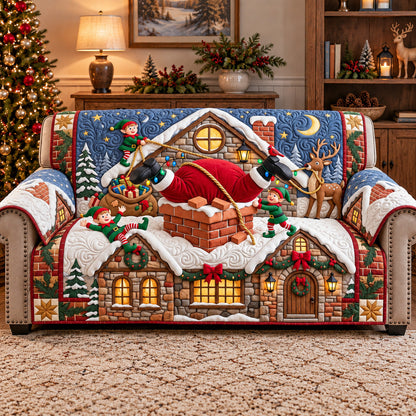 Santa In Chimney Quilted Sofa Cover GFTOTP22215