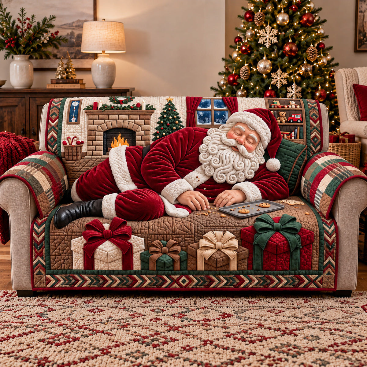 Santa Nap Time Quilted Sofa Cover GFTOTP22216