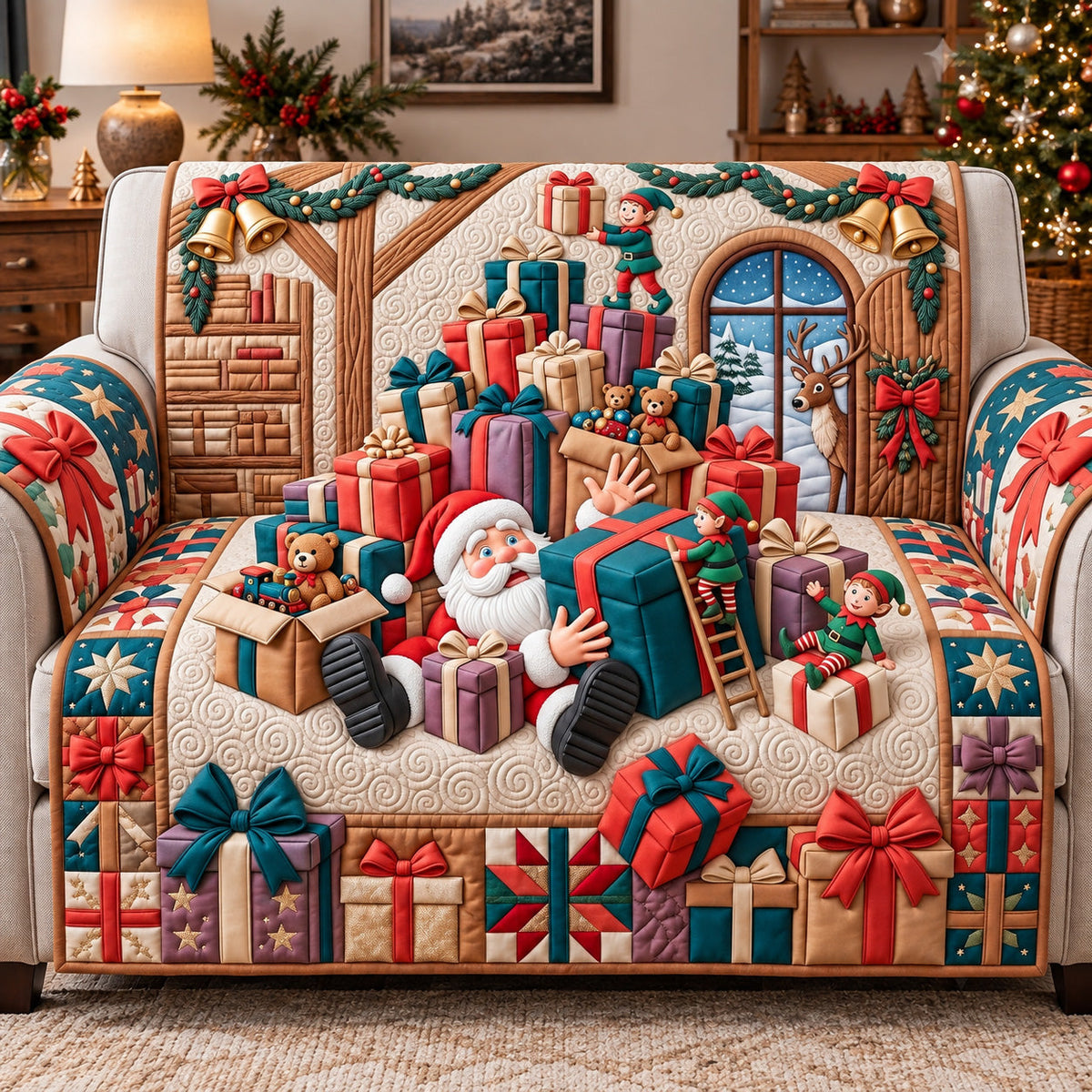 Santa Gift Pile Quilted Sofa Cover GFTOTP22218
