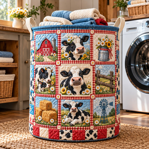 Barnyard Cow Patchwork Quilted Laundry Basket GFTOTP22240
