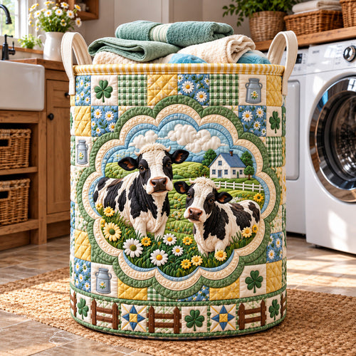 Clover Pasture Cows Quilted Laundry Basket GFTOTP22241