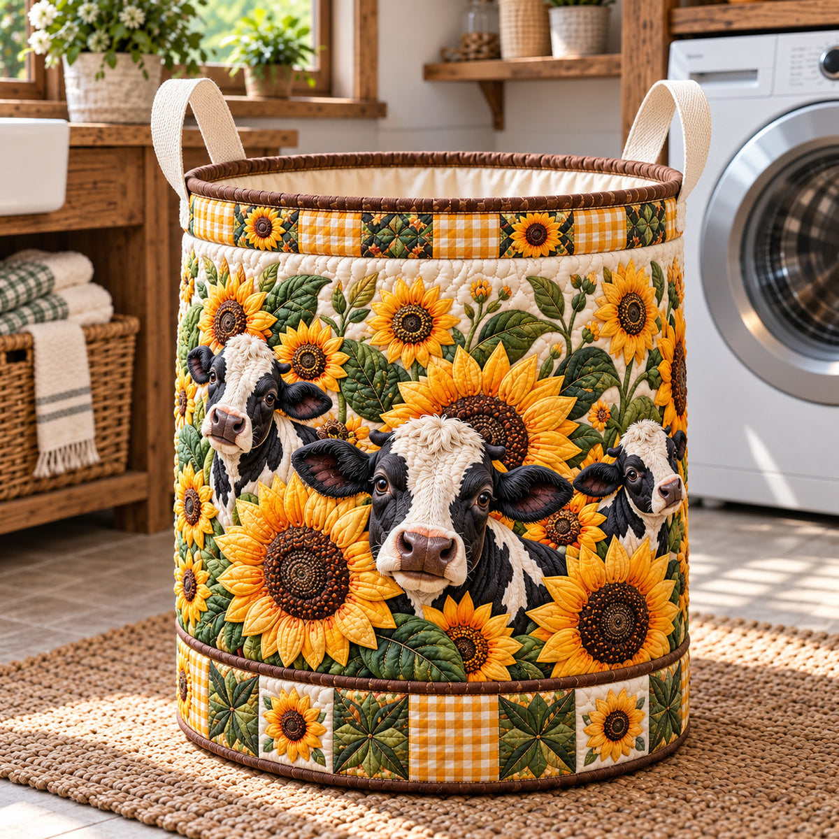 Sunflower Cow Trio Quilted Laundry Basket GFTOTP22242