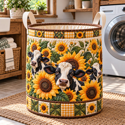 Sunflower Cow Trio Quilted Laundry Basket GFTOTP22242
