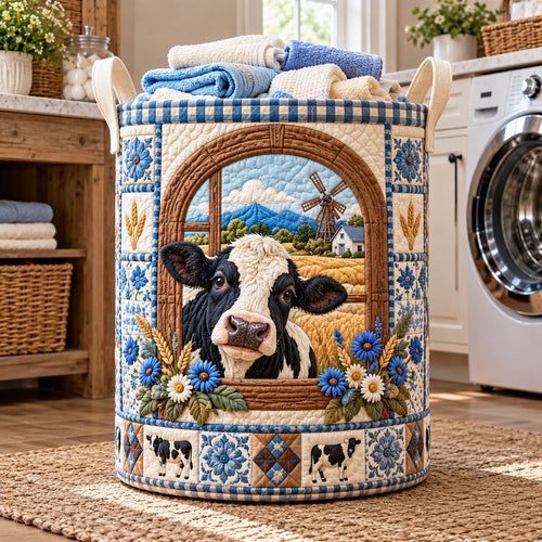 Window View Cow Quilted Laundry Basket GFTOTP22243