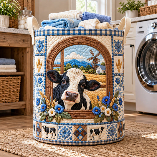 Window View Cow Quilted Laundry Basket GFTOTP22243