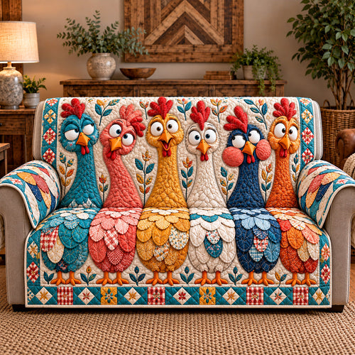 Quirky Roosters Quilted Sofa Cover GFTOTP22245