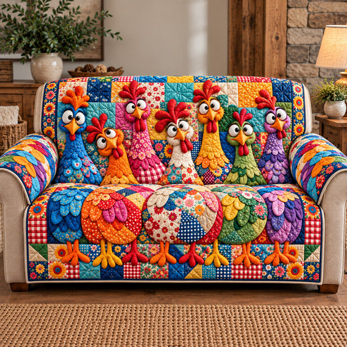 Colorful Patterned Hens Quilted Sofa Cover GFTOTP22248