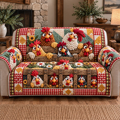Fence Peeking Roosters Quilted Sofa Cover GFTOTP22249