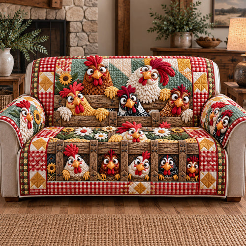 Fence Peeking Roosters Quilted Sofa Cover GFTOTP22249