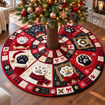 Festive Christmas Paws Quilted Tree Skirt GFTOTP22253