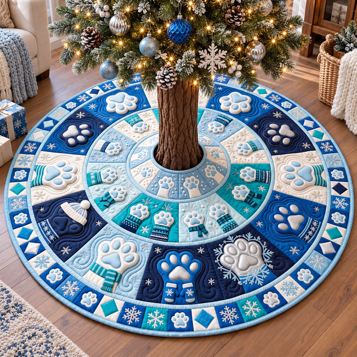 Frosty Winter Paws Quilted Tree Skirt GFTOTP22256