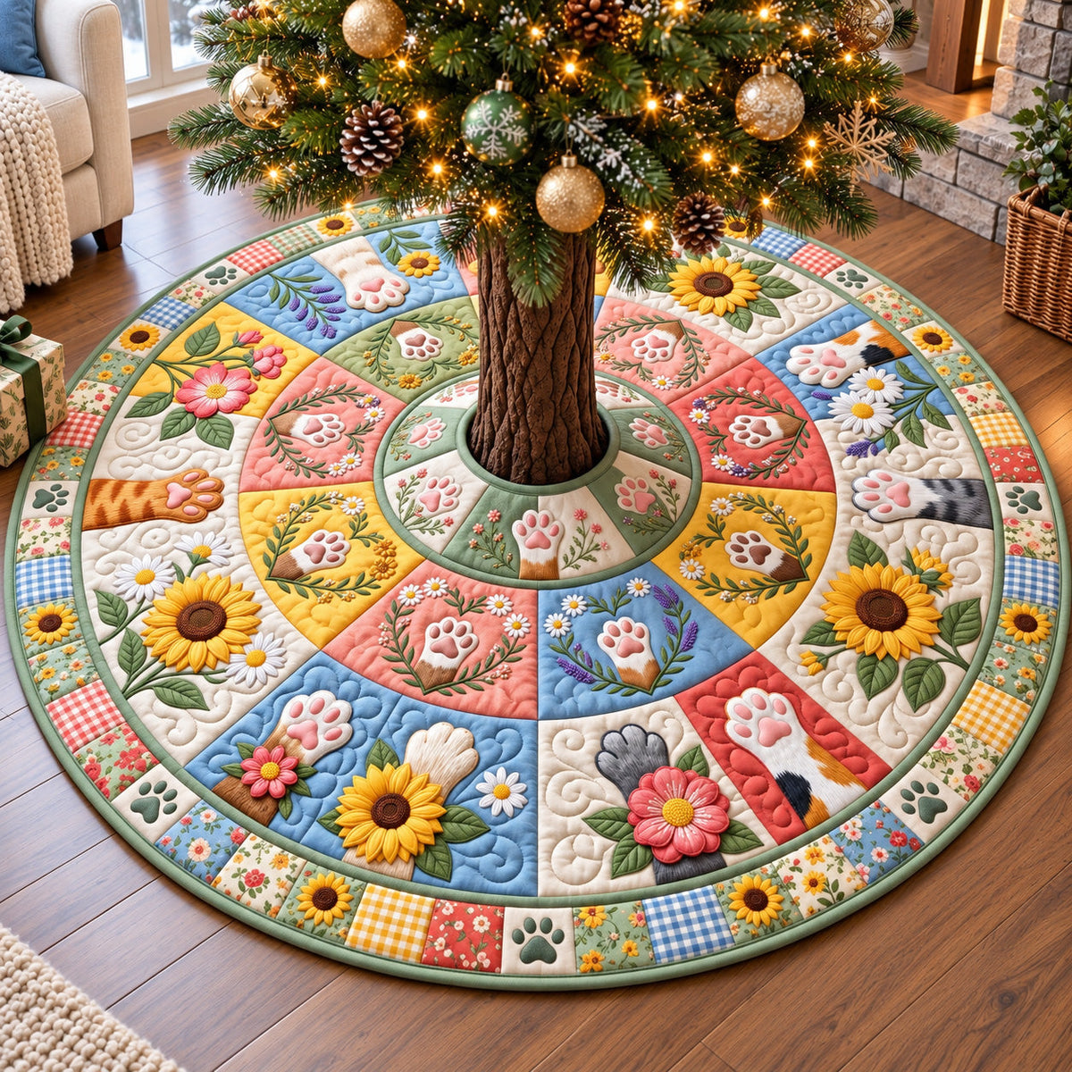 Floral Paws Quilted Tree Skirt GFTOTP22257