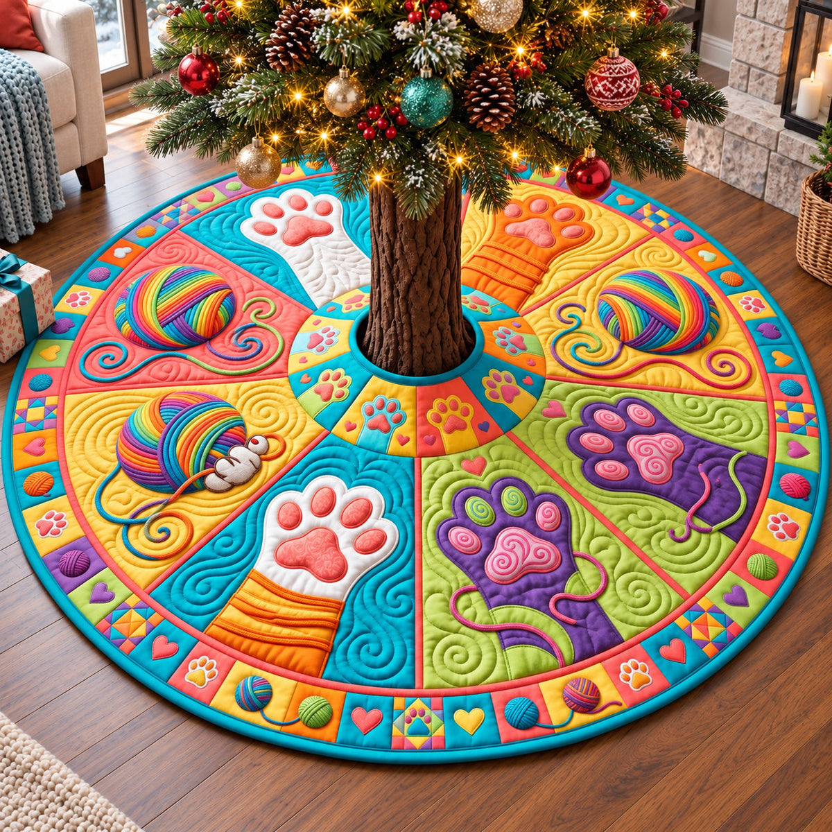 Rainbow Yarn Paws Quilted Tree Skirt GFTOTP22259