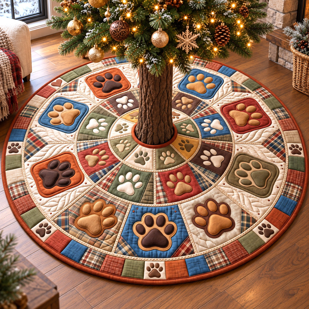 Rustic Paw Prints Quilted Tree Skirt GFTOTP22260