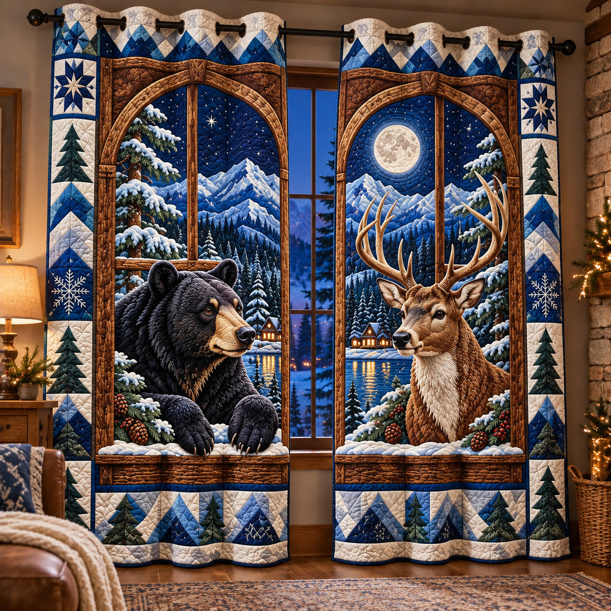 Midnight Rustic Window Quilted Curtains GFTOTP22300