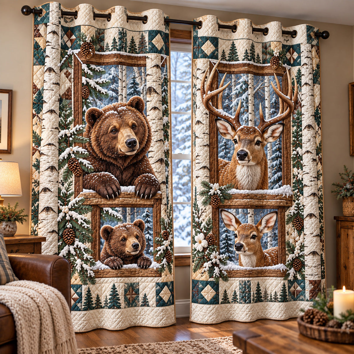 Winter Rustic Window Quilted Curtains GFTOTP22301