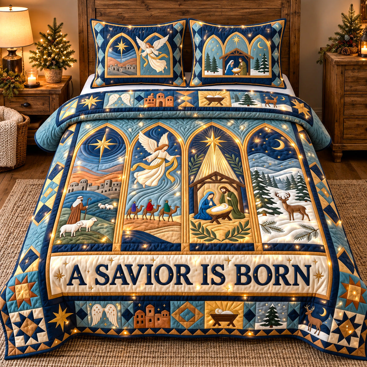 Stained Glass Savior 3-Piece Quilted Bedding Set GFTOTP22310