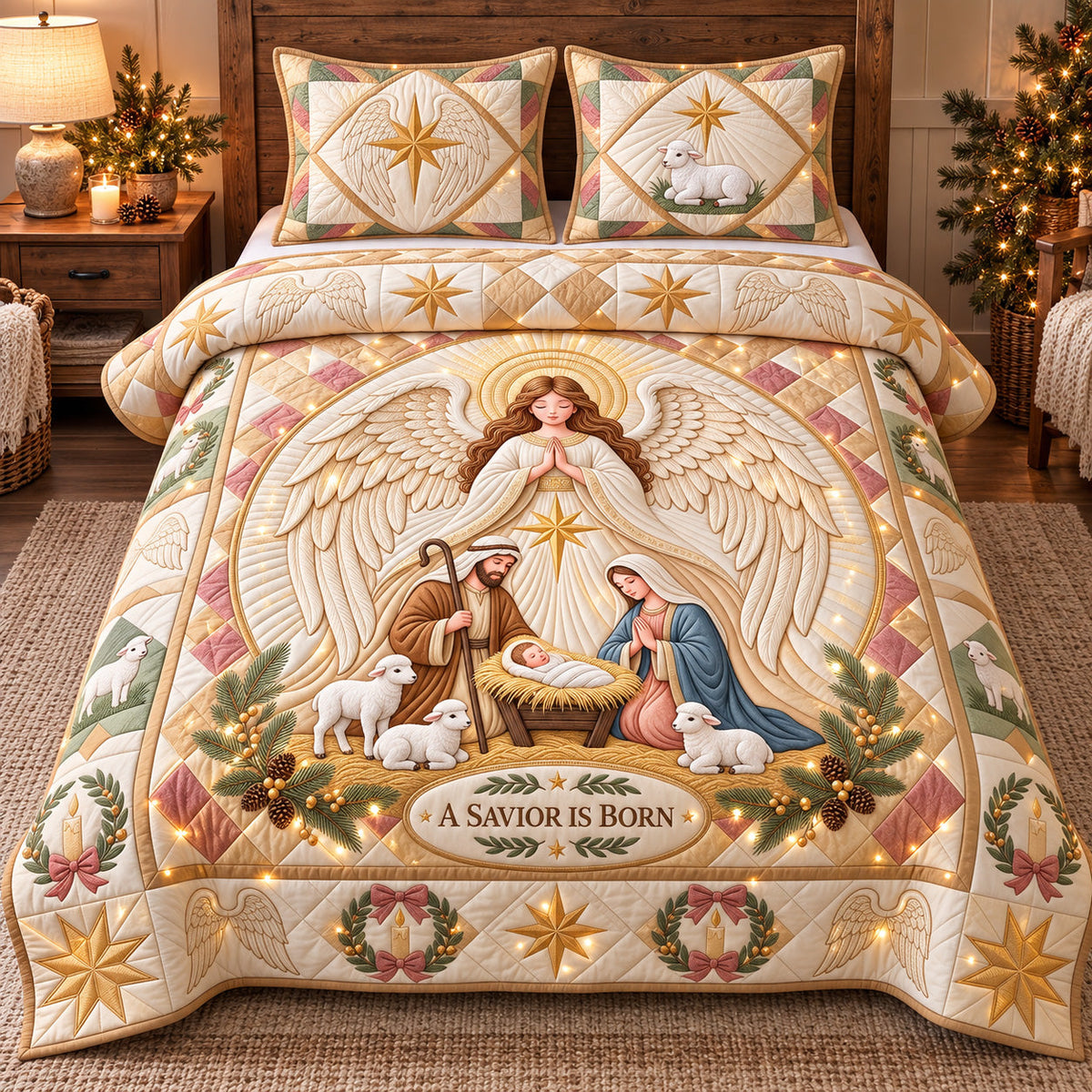 Angelic Nativity Glow 3-Piece Quilted Bedding Set GFTOTP22311