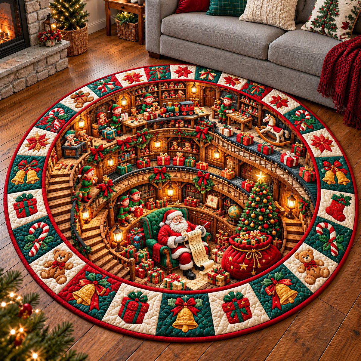 Jolly Santa Workshop Quilted Round Mat GFTOTP22319