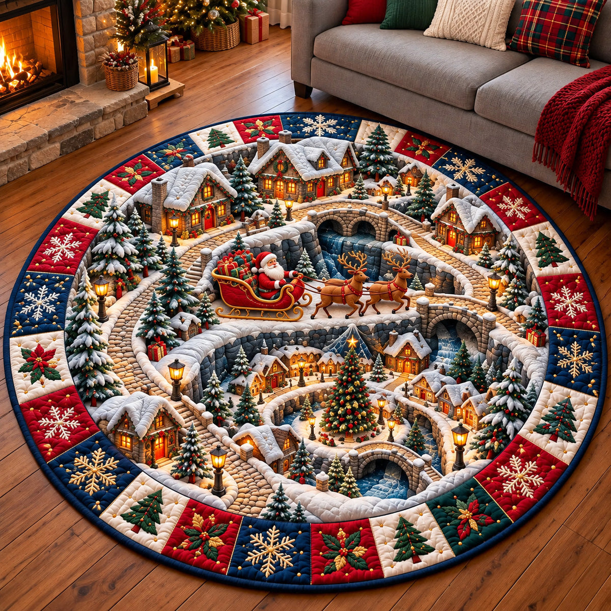 Jolly Santa Workshop Quilted Round Mat GFTOTP22321