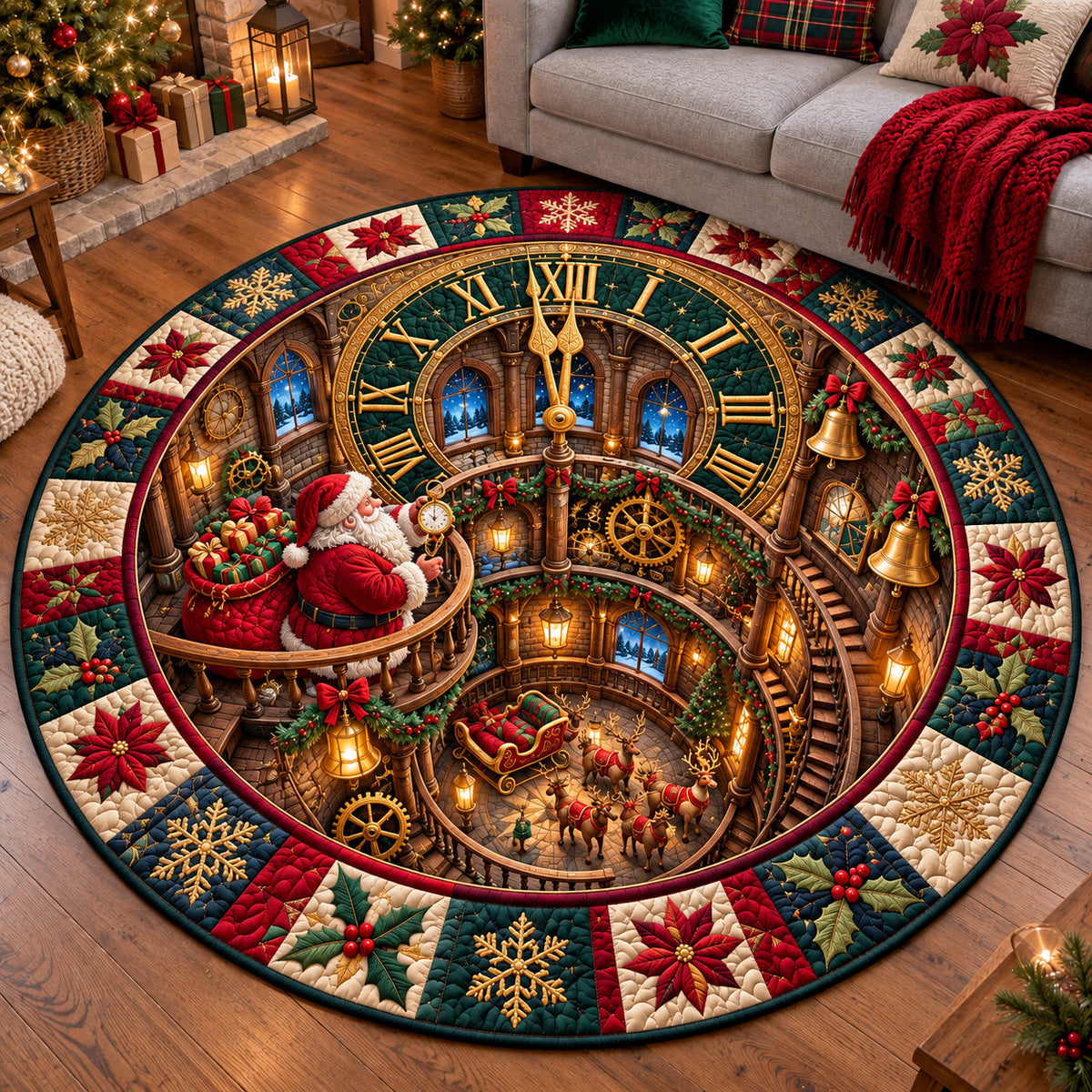 Jolly Santa Workshop Quilted Round Mat GFTOTP22322